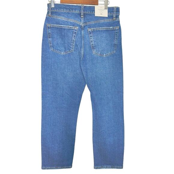 Zara The High Rise Cropped Jeans Size 6 Blue Embellishment Button Fly Straight - Picture 2 of 6